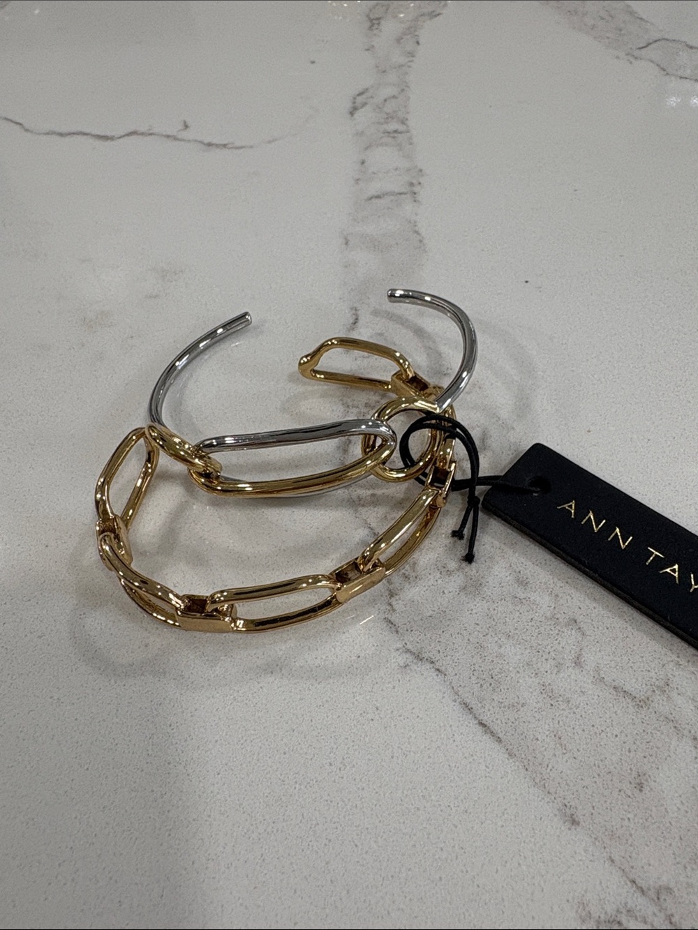 Ann Taylor Gold and Silver Mixed-Metal Cuff Bangle Bracelet Set - Picture 13 of 15